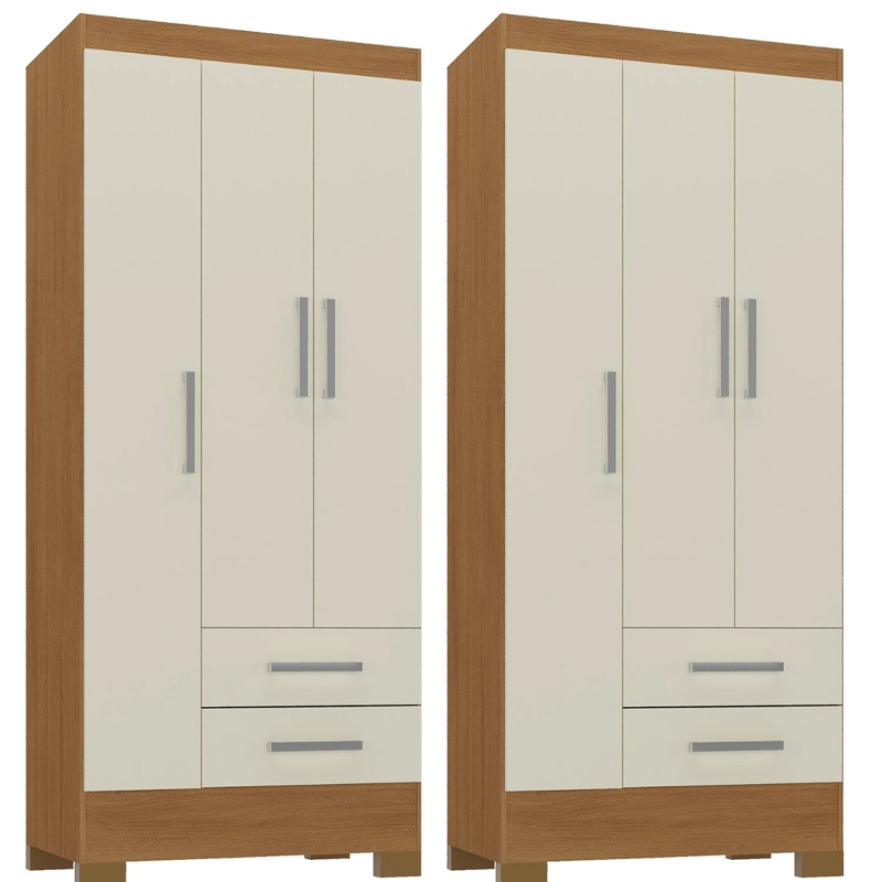 COMBO 2 CLOSET 3 PUERTAS 2 CAJONES 180X68X35 CM OFF WHITE R32X2 - 1
