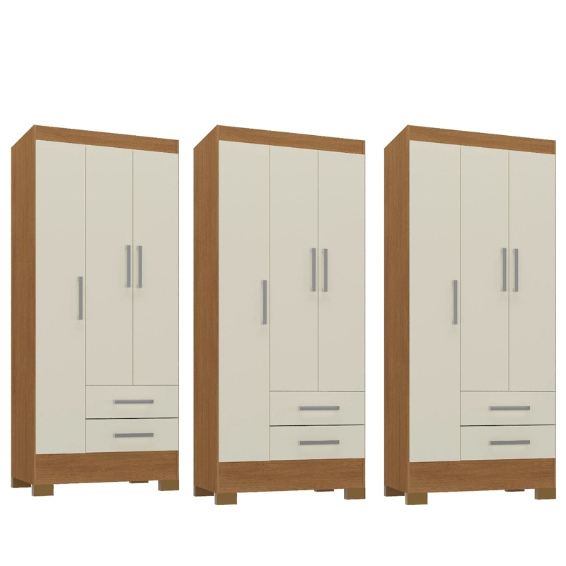 COMBO 3 CLOSET 3 PUERTAS 2 CAJONES 180X68X35 CM OFF WHITE R32X3 - 1