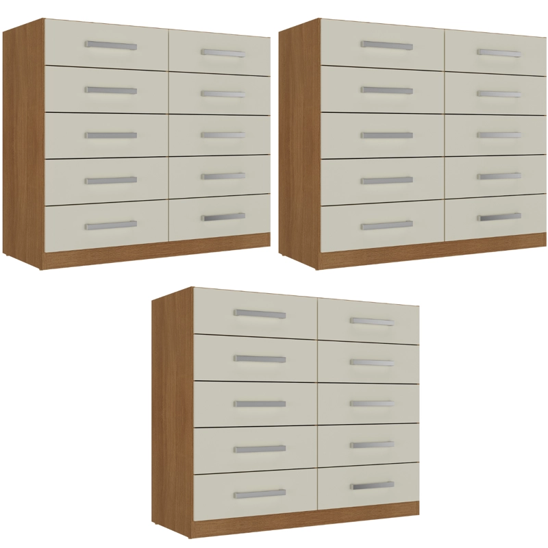 COMBO 3 COMODAS 10 CAJONES 91X91X35CM OFF WHITE R10X3 - 1