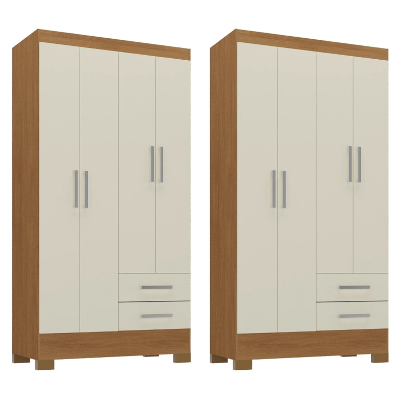 COMBO 2 CLOSET 4 PUERTAS 2 CAJONES 180X90X35 CM OFF WHITE R42X2 - 1