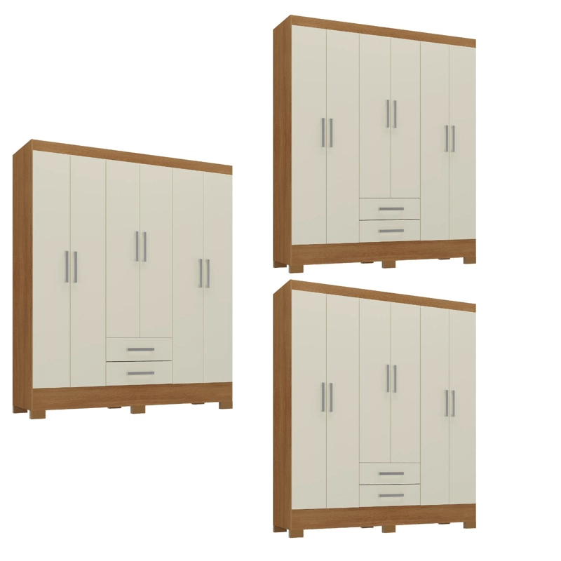COMBO 3 CLOSET 6 PUERTAS 2 CAJONES 180X135X35 CM OFF WHITE R62X3 - 1