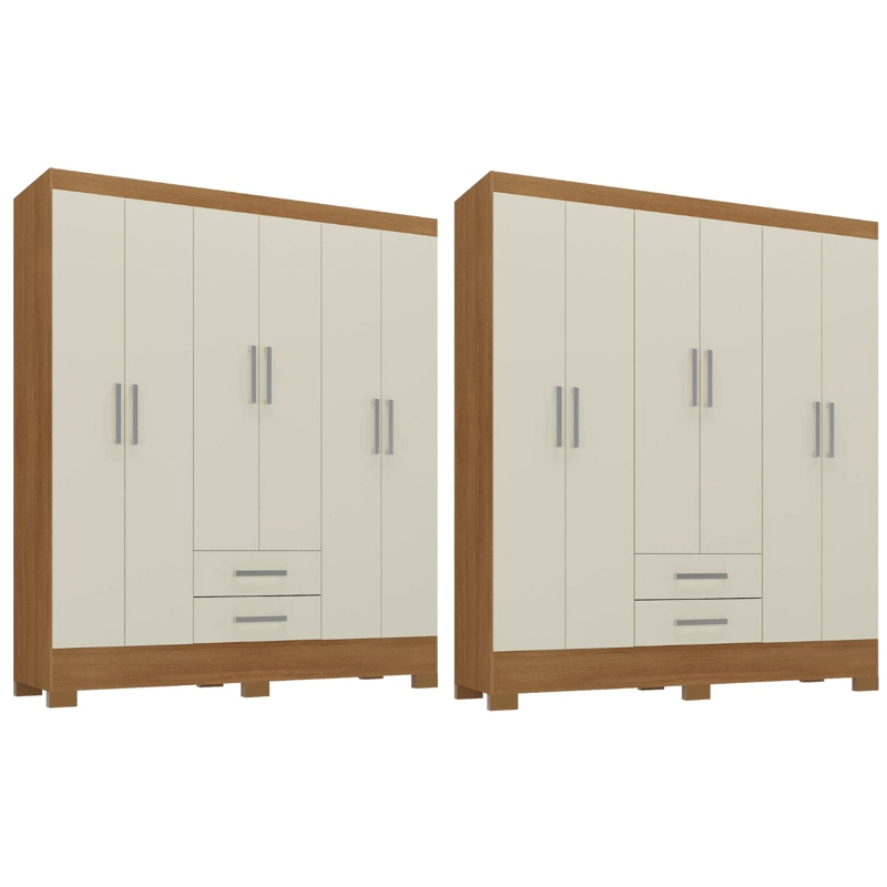 COMBO 2 CLOSET 6 PUERTAS 2 CAJONES 180X135X35 CM OFF WHITE R62X2 - 1