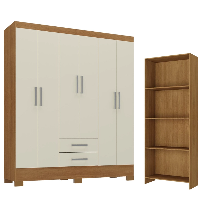 COMBO CLOSET 6 PUERTAS 2 CAJONES + LIBRERO OFF WHITE R6216 - 1