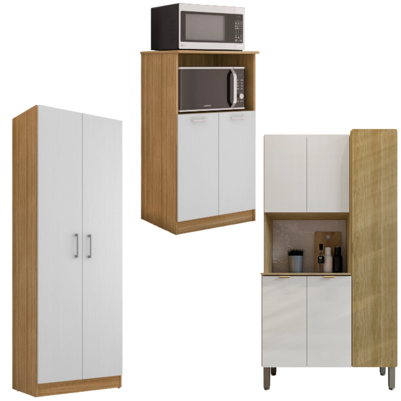 COMBO MUEBLE PARA MICROONDAS ORION, MUEBLE DE COCINA MELISSA Y ALACENA K020520 - 1