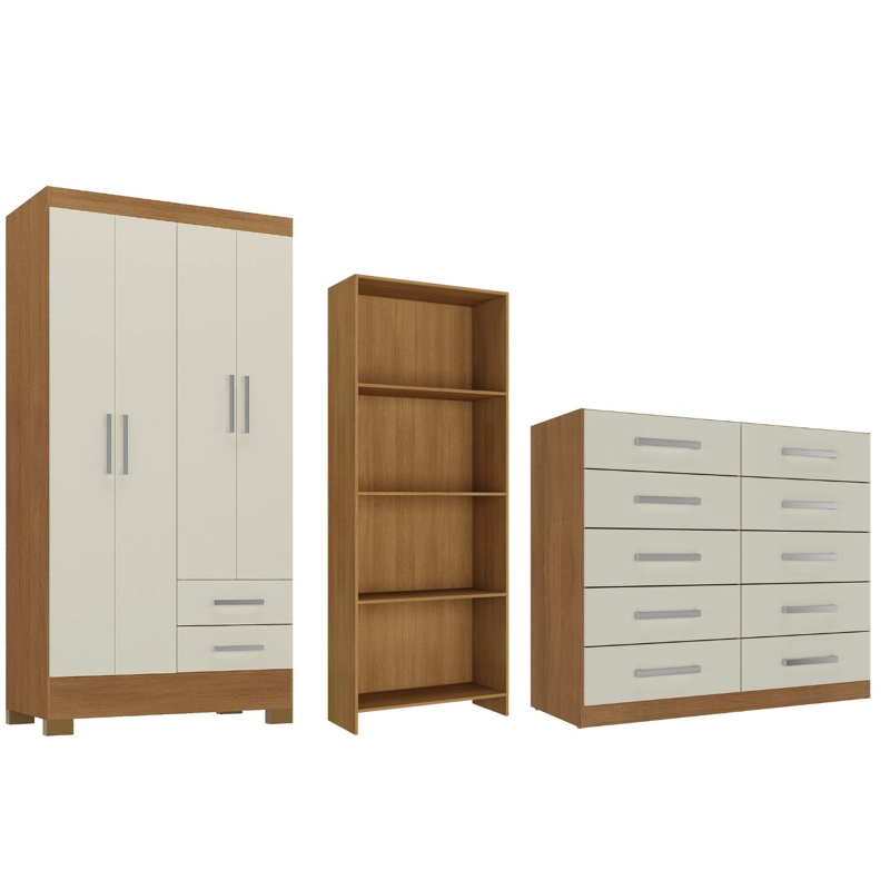 COMBO CLOSET 4 PUERTAS + COMODA 10 CAJONES OFF WHITE + LIBRERO R421016 - 1