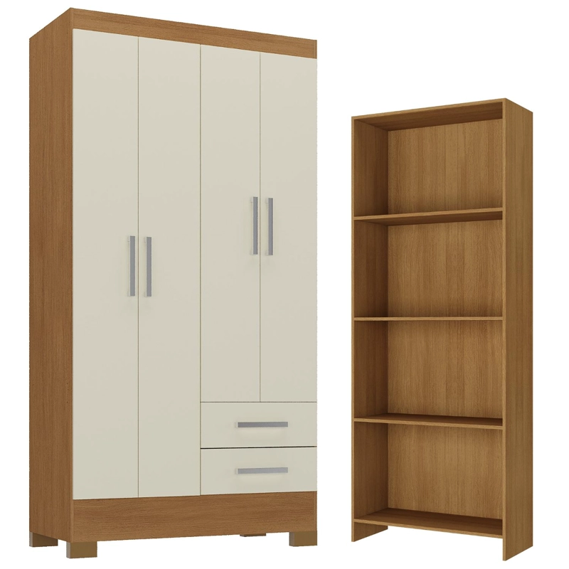 COMBO CLOSET 4 PUERTAS 2 CAJONES OFF WHITE + LIBRERO R4216 - 1