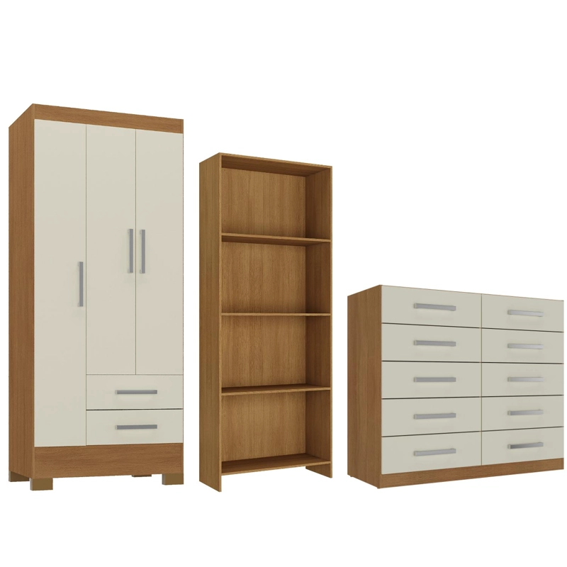 COMBO CLOSET 3 PUERTAS + COMODA 10 CAJONES OFF WHITE + LIBRERO R321016 - 1