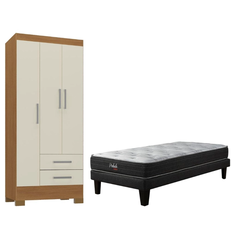 COMBO BOX EUROPEO PRELUDE 1.5 PLAZAS + CLOSET 3 PUERTAS OFF WHITE CEP15R32 - 1