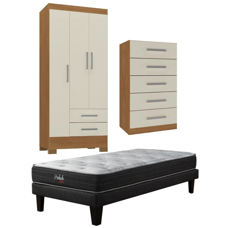 COMBO CAMA EUROPEA PRELUDE 1.5 PLAZAS + CLOSET 3 PUERTAS + COMODA 5 CAJONES - 1