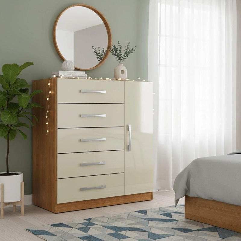 COMODA 5 CAJONES 1 PUERTA 91X68X35 OFF WHITE BLANCO R51 - 1