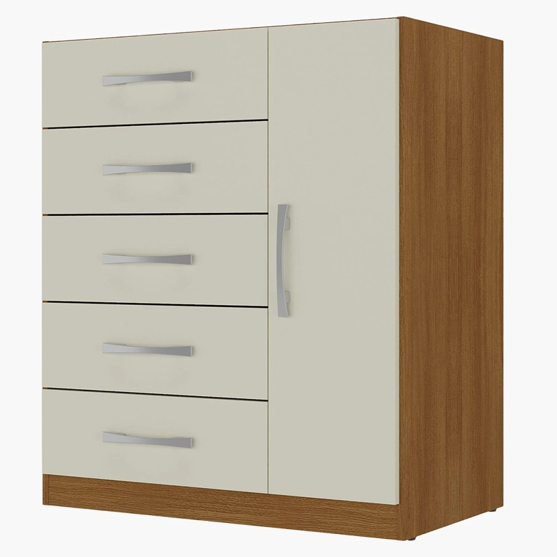 COMODA 5 CAJONES 1 PUERTA 91X68X35 OFF WHITE BLANCO R51 - 2