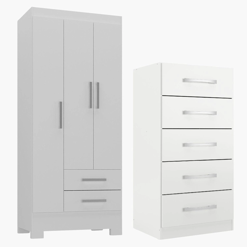 COMBO CLOSET 3 PUERTAS 2 CAJONES + COMODA 5 CAJONES BLANCO BLANCO RB3205 - 1