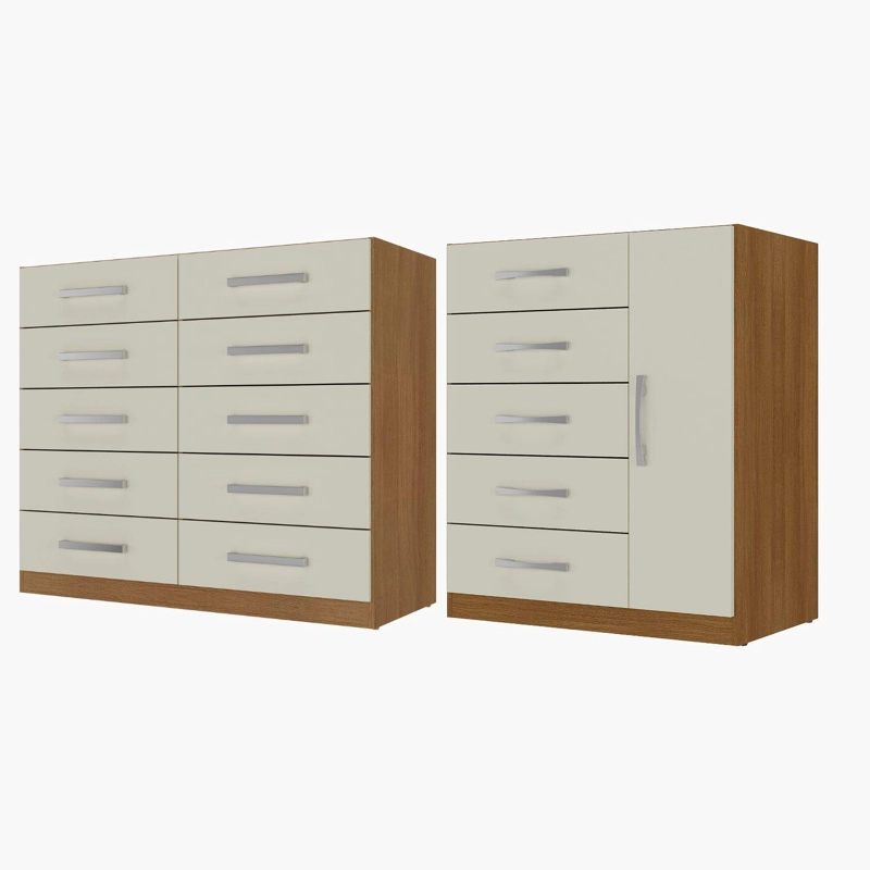 COMBO COMODA 10 CAJONES + COMODA 5 CAJONES 1 PUERTA OFF WHITE R1051 - 1