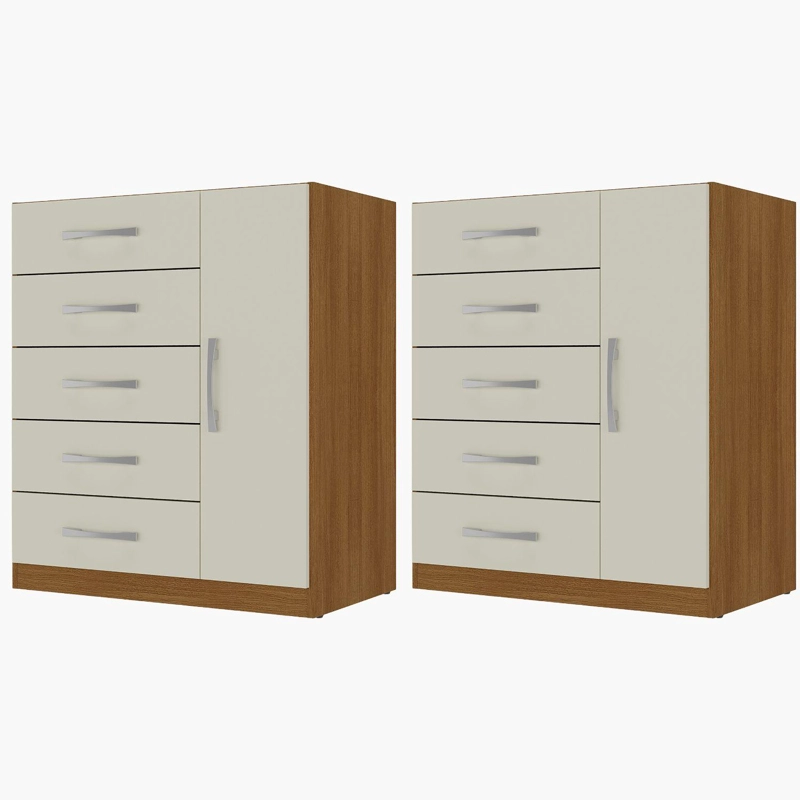 COMBO 2 COMODAS 5 CAJONES 1 PUERTA OFF WHITE R51X2 - 1