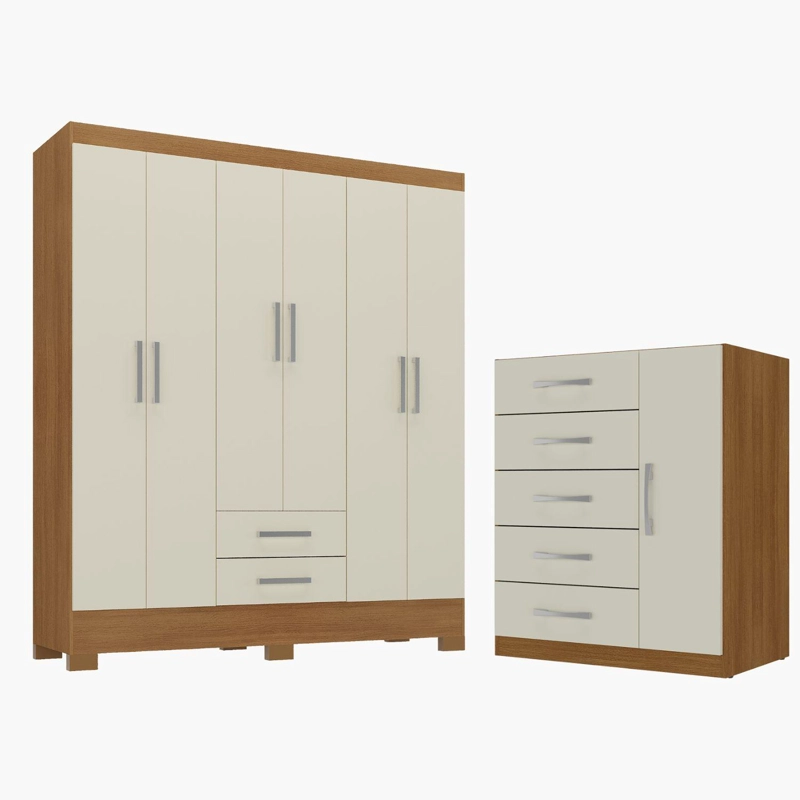 COMBO CLOSET 6 PUERTAS 2 CAJONES + COMODA 5 CAJONES 1 PUERTA OFF WHITE R6251 - 1