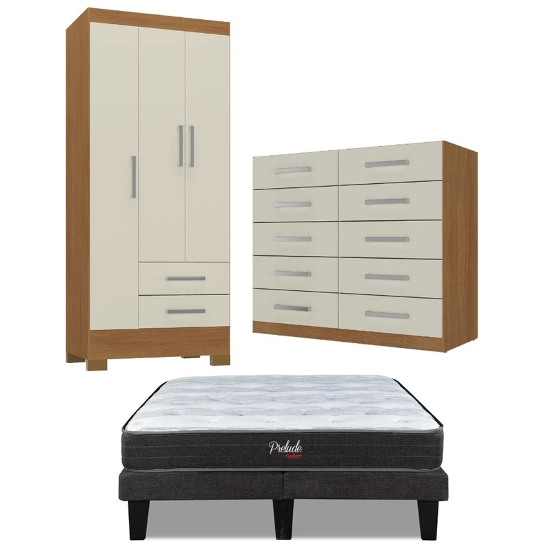 COMBO CAMA EUROPEA PRELUDE 2 PLAZAS + CLOSET 3 PUERTAS + COMODA 10 CAJONES OFF WHITE CEP20R3210 - 1