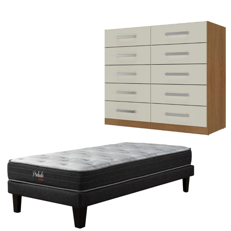 COMBO CAMA EUROPEA PRELUDE 1.5 PLAZAS + COMODA 10 CAJONES OFF WHITE CEP15R10 - 1