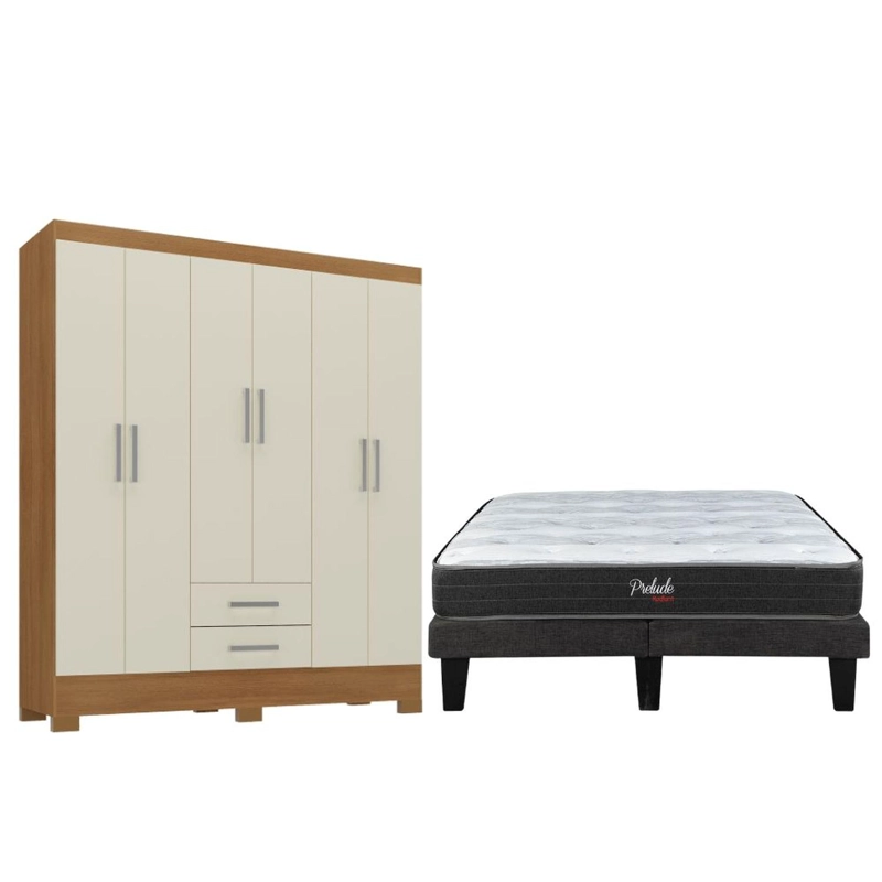 COMBO BOX EUROPEO PRELUDE 2 PLAZAS + CLOSET 6 PUERTAS OFF WHITE CEP20R62 - 1