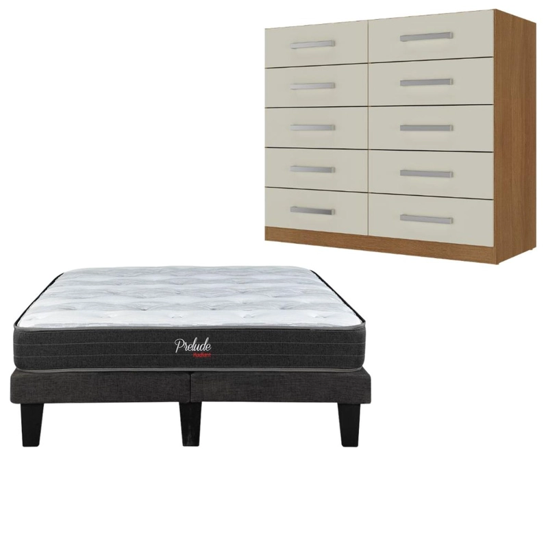 COMBO CAMA EUROPEA PRELUDE 2 PLAZAS + COMODA 10 CAJONES OFF WHITE CEP20R10 - 1