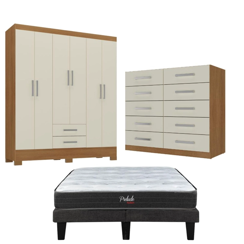 COMBO CAMA EUROPEA PRELUDE 2 PLAZAS + CLOSET 6 PUERTAS + COMODA 10 CAJONES OFF WHITE CEP20R6210 - 1