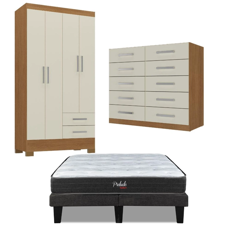 COMBO CAMA EUROPEA PRELUDE 2 PLAZAS + CLOSET 4 PUERTAS + COMODA 10 CAJONES OFF WHITE CEP20R4210 - 1