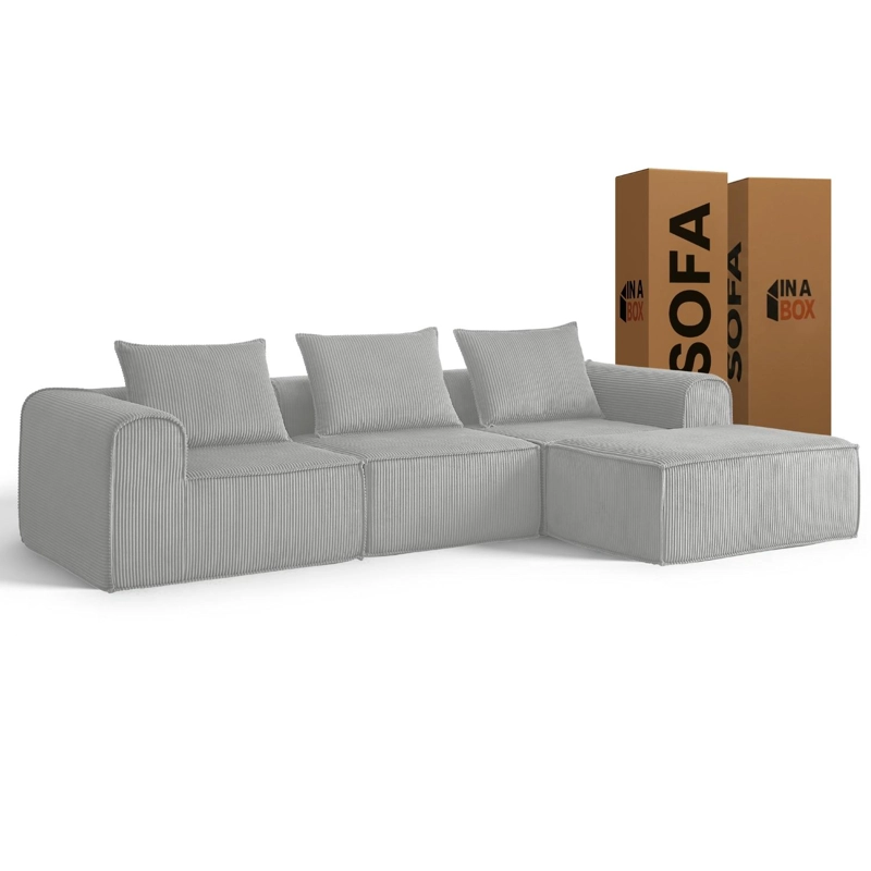 SOFA LOOP 3 CUERPOS + POUF | ESPUMA COMPRIMIDA |270X58X167 GRIS CLARO G1234 - 2