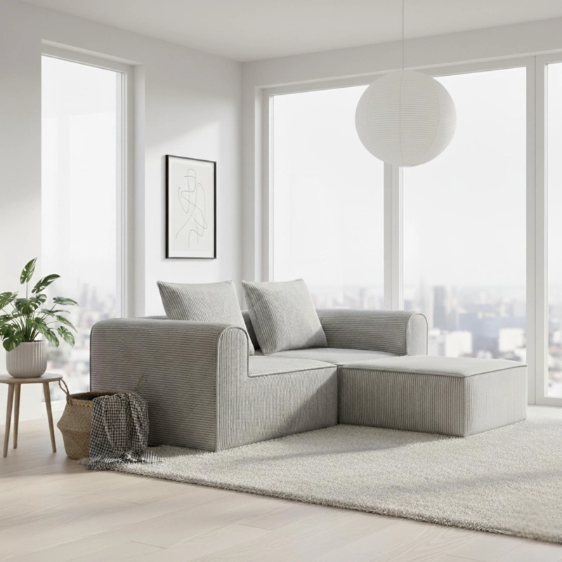 SOFA LOOP 2 CUERPOS + POUF | ESPUMA COMPRIMIDA | 194X57X167 GRIS CLARO G134 - 1