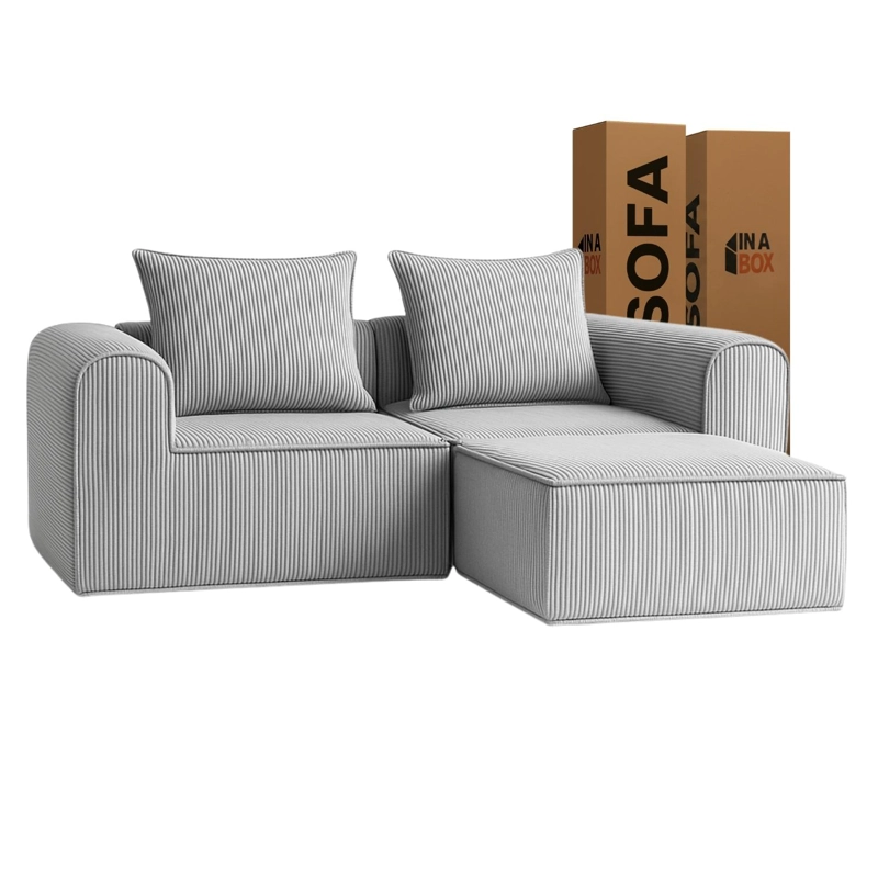 SOFA LOOP 2 CUERPOS + POUF | ESPUMA COMPRIMIDA | 194X57X167 GRIS CLARO G134 - 2