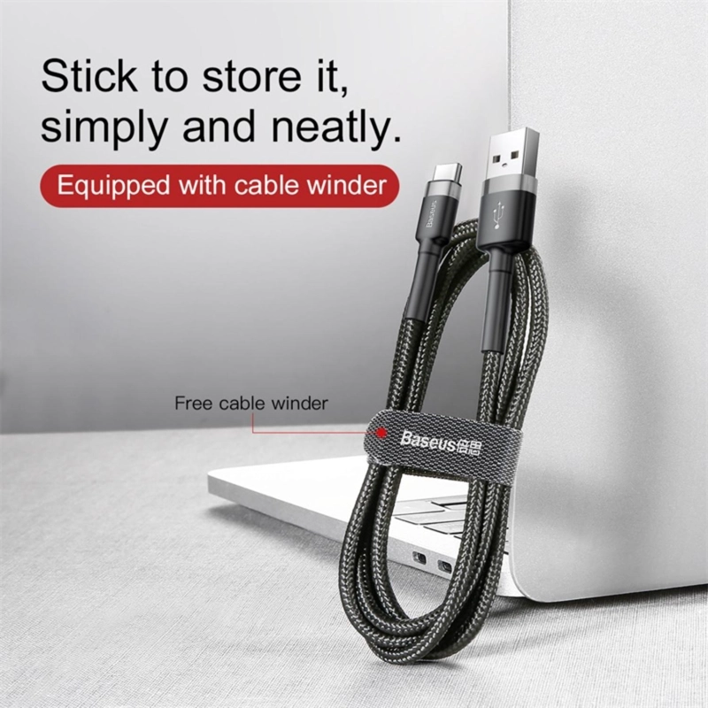 BASEUS CAFULE CABLE USB FOR TYPE-C 3A 1M GRAY+BLACK - 8