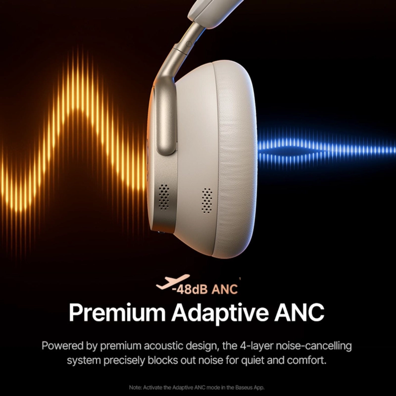 OS-BASEUS INSPIRE XH1 WIRELESS NOISE CANCELLING HEADPHONES STARLIGHT OFF-WHITE - 7