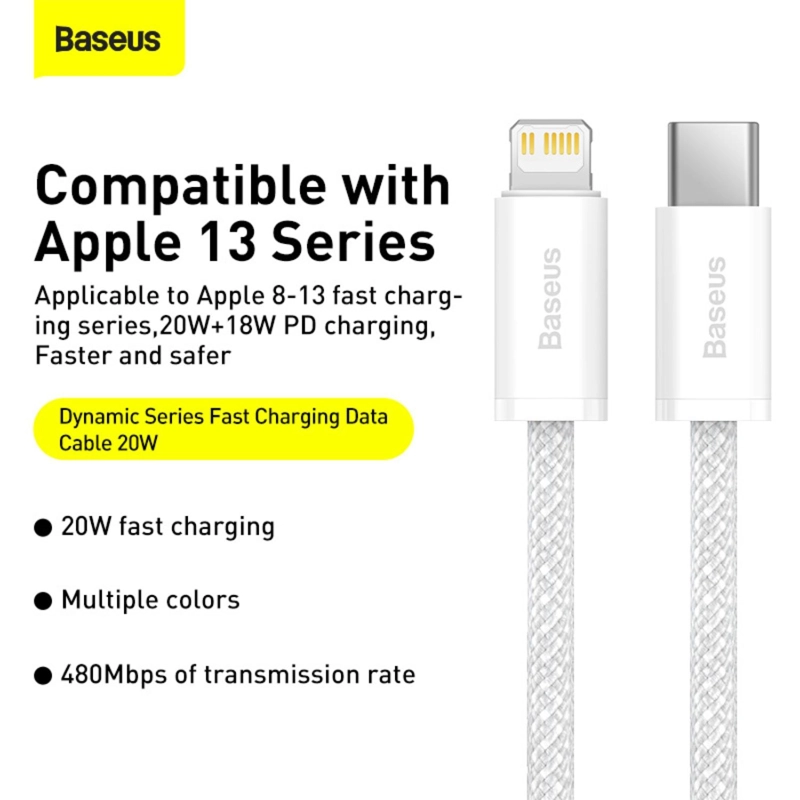 BASEUS DYNAMIC SERIES FAST CHARGING DATA CABLE TYPE-C TO IP 20W 1M WHITE - 4