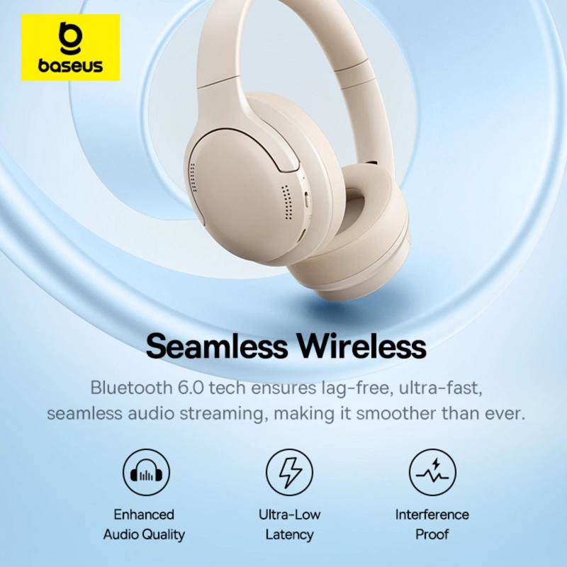 OS-BASEUS BASS BH1 LITE WIRELESS HEADPHONES STARLIGHT OFF-WHITE - 7