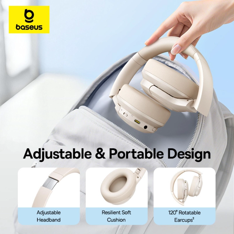 OS-BASEUS BASS BH1 LITE WIRELESS HEADPHONES STARLIGHT OFF-WHITE - 8
