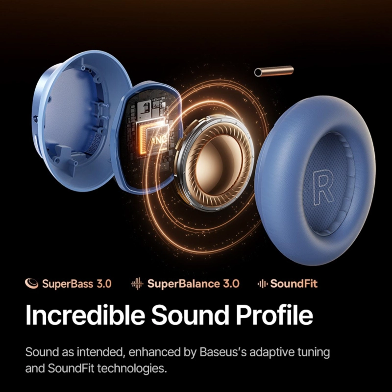 OS-BASEUS INSPIRE XH1 WIRELESS NOISE CANCELLING HEADPHONES TWILIGHT BLUE - 4