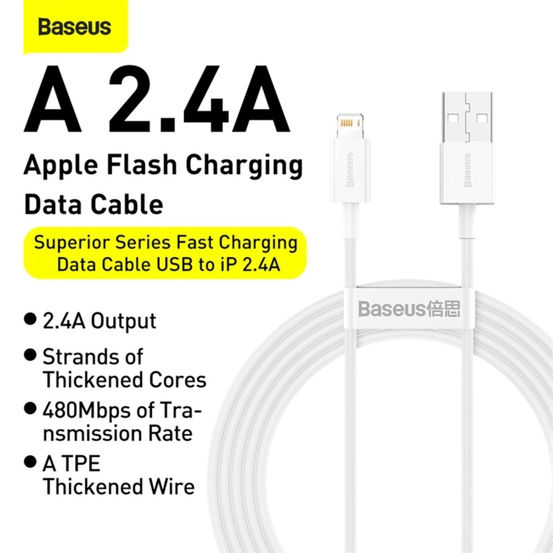 BASEUS SUPERIOR SERIES FAST CHARGING DATA CABLE USB TO IP 2.4A 1M WHITE - 7