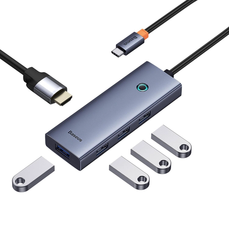OS-BASEUS ULTRAJOY SERIES 5-PORT HUB DOCKING STATION SPACE GREY（TYPE-C TO HDMI4K@30HZ*1+USB 3.0*4） - 2