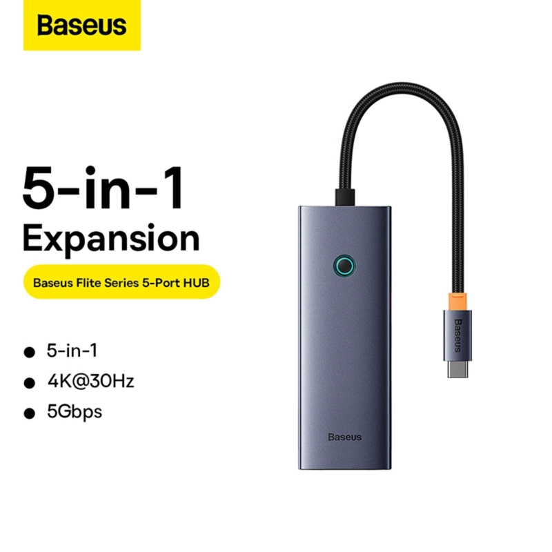 OS-BASEUS ULTRAJOY SERIES 5-PORT HUB DOCKING STATION SPACE GREY（TYPE-C TO HDMI4K@30HZ*1+USB 3.0*4） - 3