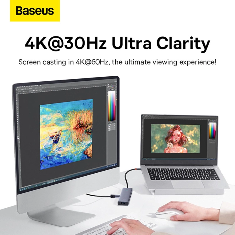 OS-BASEUS ULTRAJOY SERIES 5-PORT HUB DOCKING STATION SPACE GREY（TYPE-C TO HDMI4K@30HZ*1+USB 3.0*4） - 4