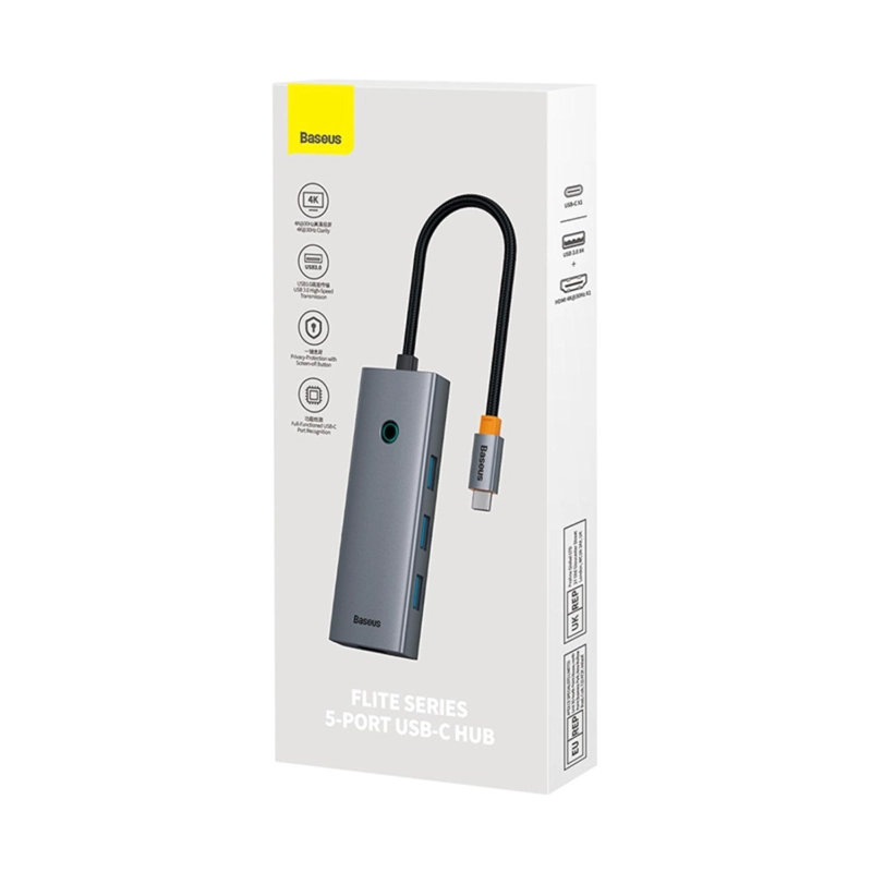 OS-BASEUS ULTRAJOY SERIES 5-PORT HUB DOCKING STATION SPACE GREY（TYPE-C TO HDMI4K@30HZ*1+USB 3.0*4） - 9