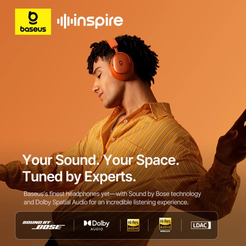 OS-BASEUS INSPIRE XH1 WIRELESS NOISE CANCELLING HEADPHONES SUNSET CORAL - 5