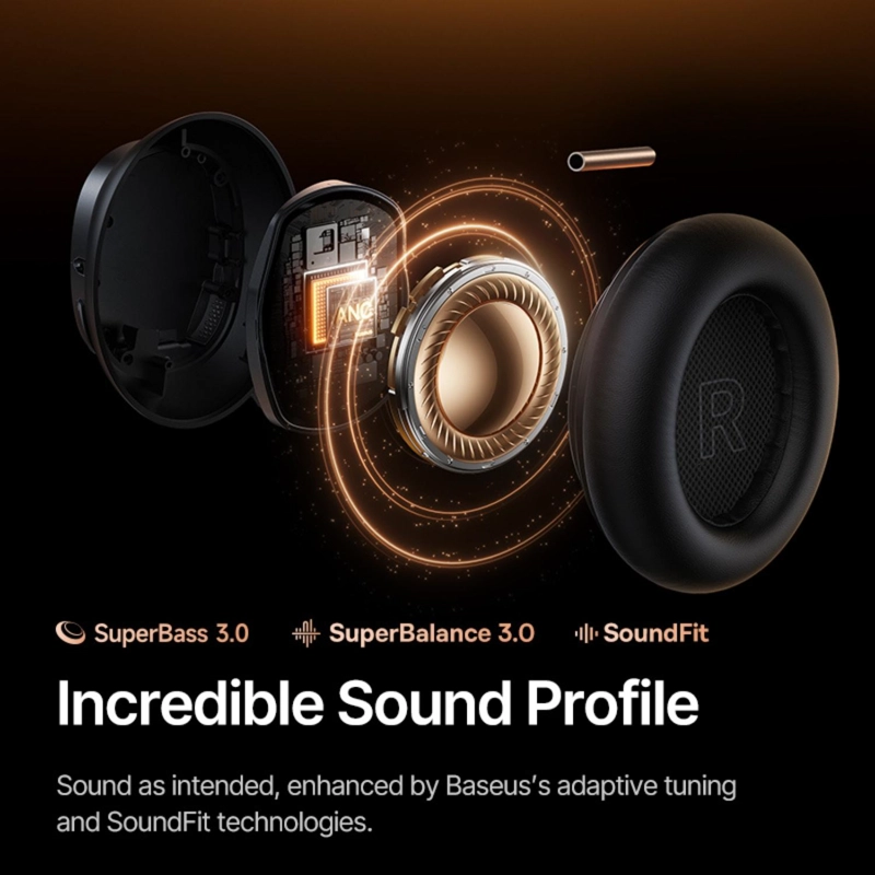 OS-BASEUS INSPIRE XH1 WIRELESS NOISE CANCELLING HEADPHONES COSMIC BLACK - 6