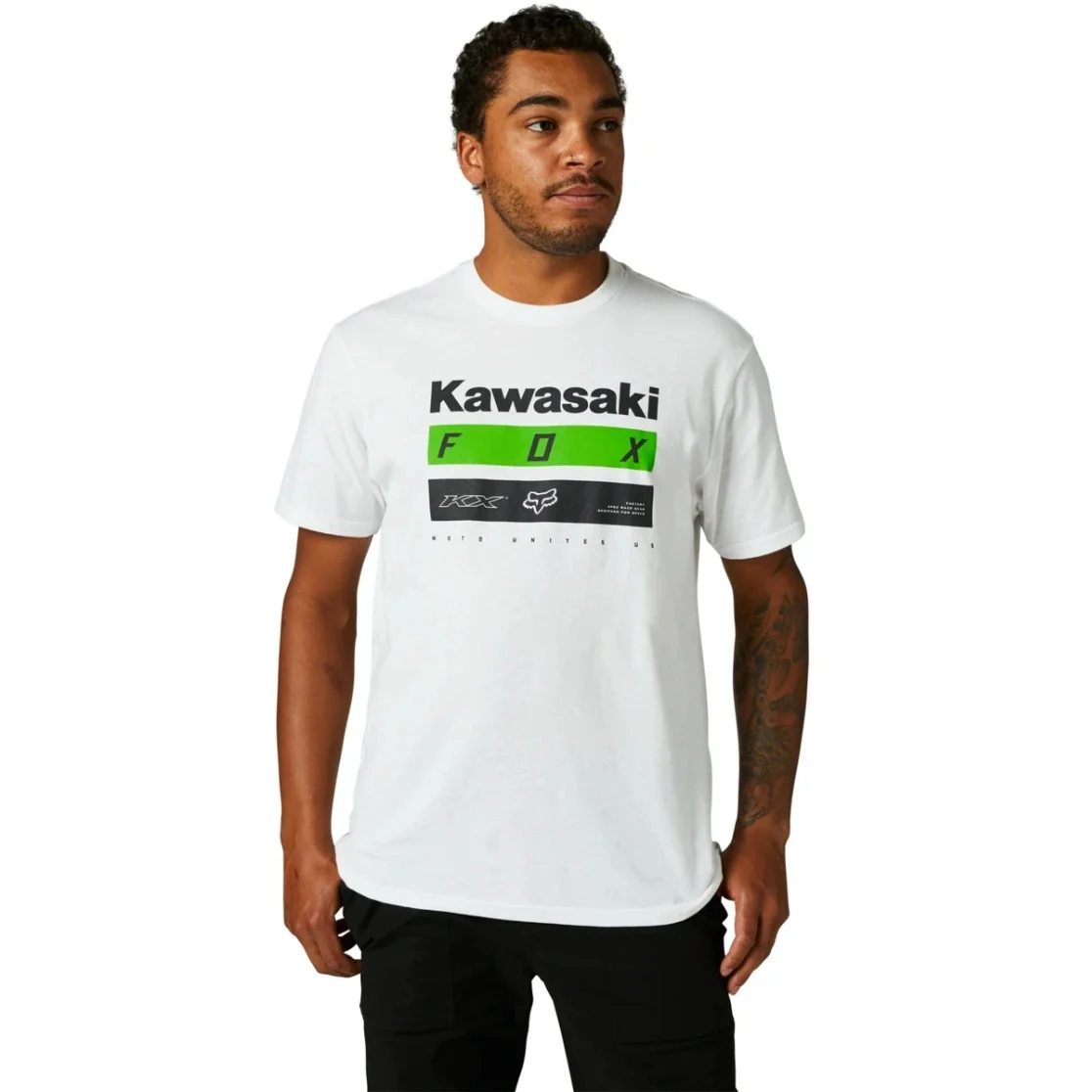 POLERA MANGA CORTA ALGODÓN HOMBRE FOX BLANCA RACING KAWASAKI EDICIÓN LIMITADA - 1