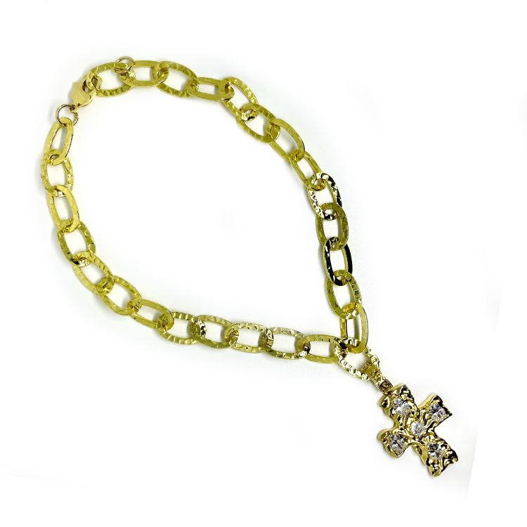 COLLAR CHOKER CADENA ESLABONES BRILLOS CON CRUZ SAN BENITO JOYAS - 1