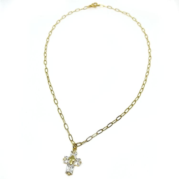 COLLAR CON CRUZ DE CRISTALES MEDIANA SAN BENITO JOYAS - 1