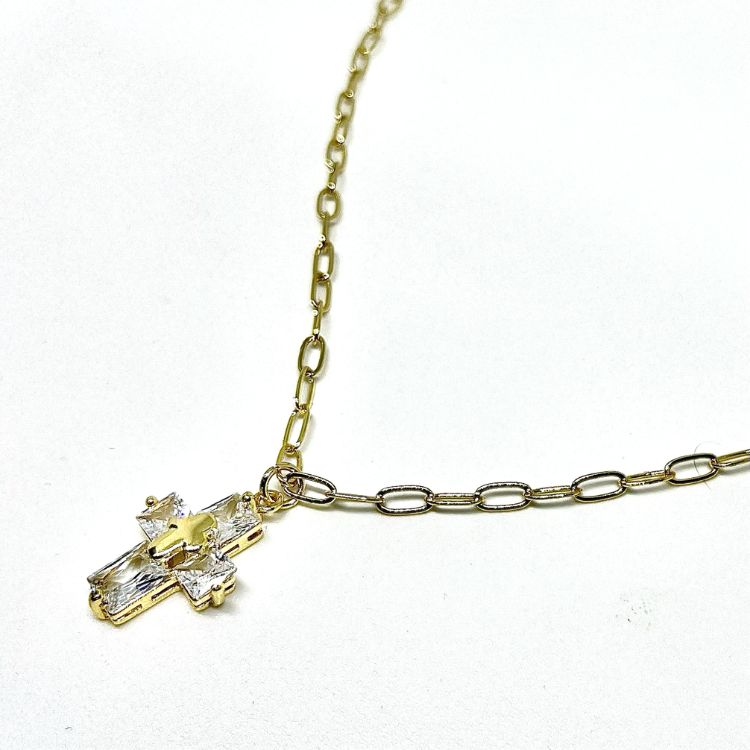 COLLAR CON CRUZ DE CRISTALES MEDIANA SAN BENITO JOYAS - 2
