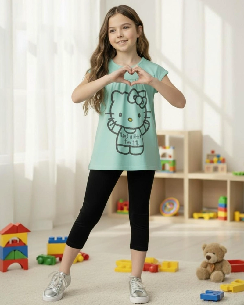 CONJUNTO NIÑA HELLO KITTY VERDE - 3