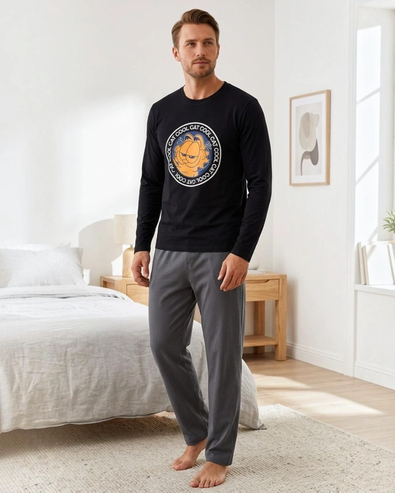 PIJAMA HOMBRE ALGODON ESTAMPADO GARFIELD NEGRO - 1