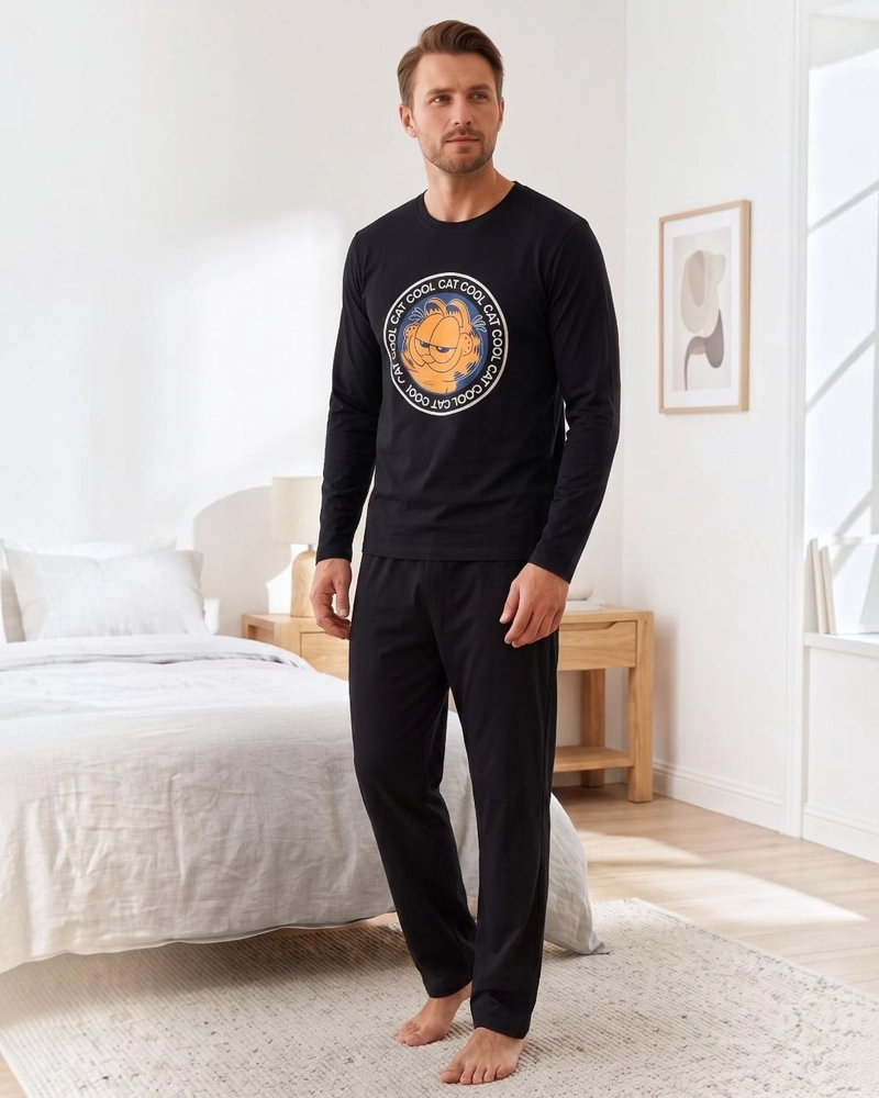 PIJAMA HOMBRE ALGODON ESTAMPADO GARFIELD NEGRO - 1