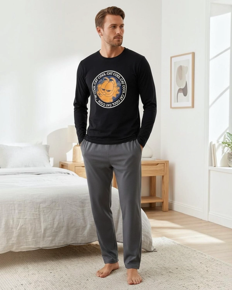 PIJAMA HOMBRE ALGODON ESTAMPADO GARFIELD NEGRO - 3