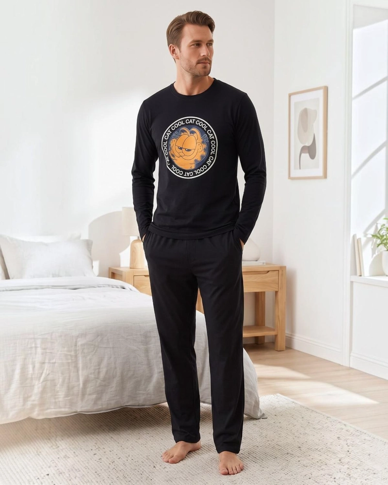 PIJAMA HOMBRE ALGODON ESTAMPADO GARFIELD NEGRO - 3